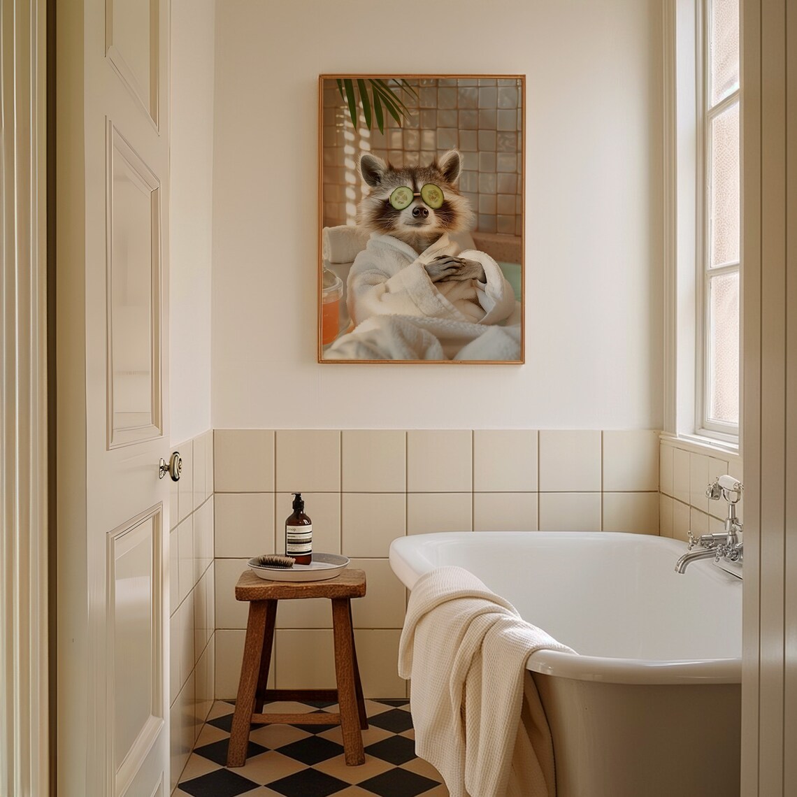 Raccoon Spa Day Bathrobe Cucumber Eyes Funny Relaxing Pet Poster - Image 2