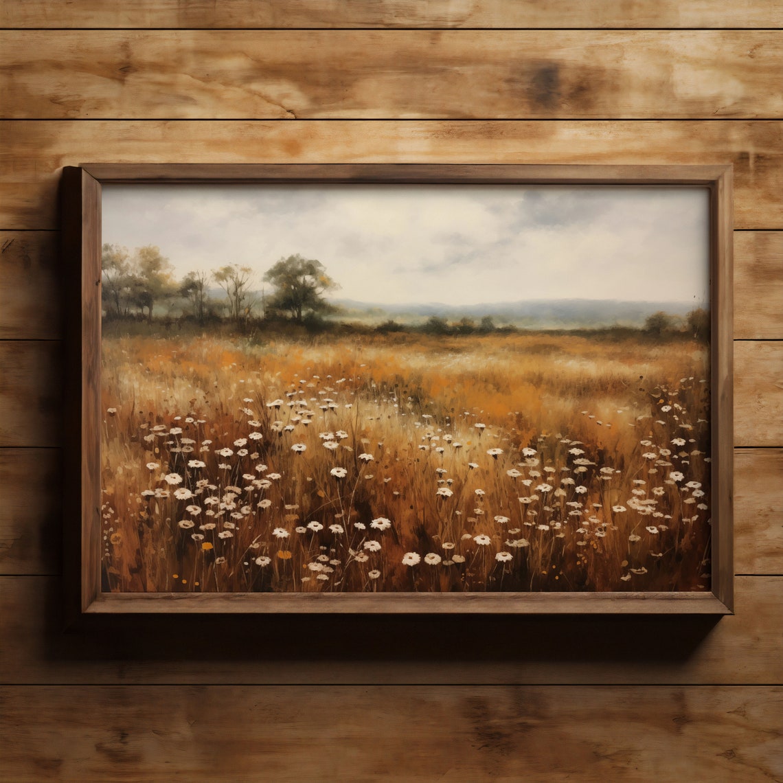 Golden Wildflower Meadow Daisy Field Vintage Landscape Poster