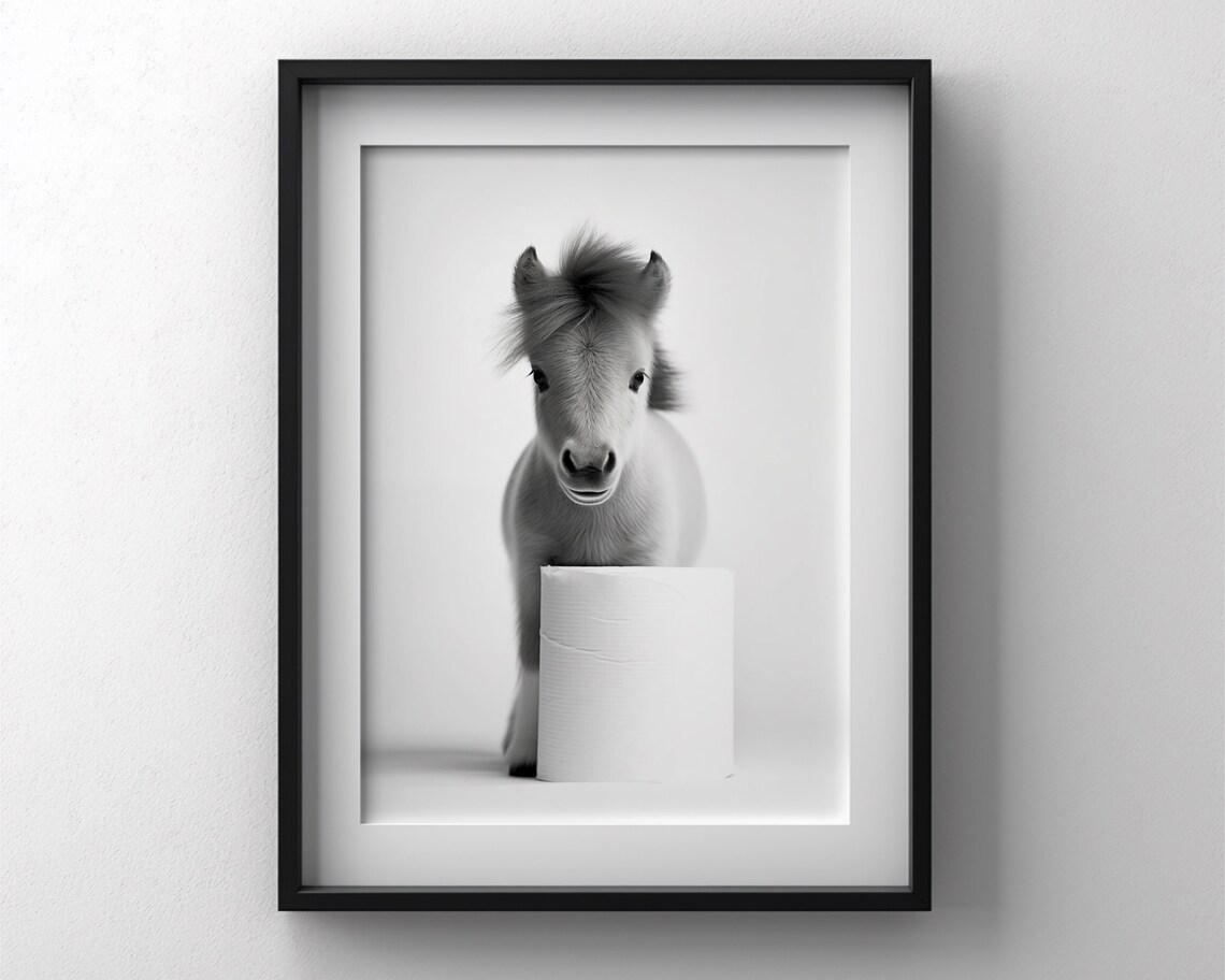 Baby Horse Foal Toilet Paper Roll Funny Black White Photo Poster - Image 3