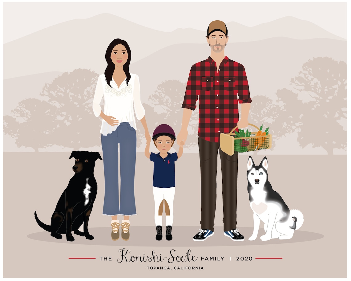 Family Portrait, Personalized Drawing Art Print