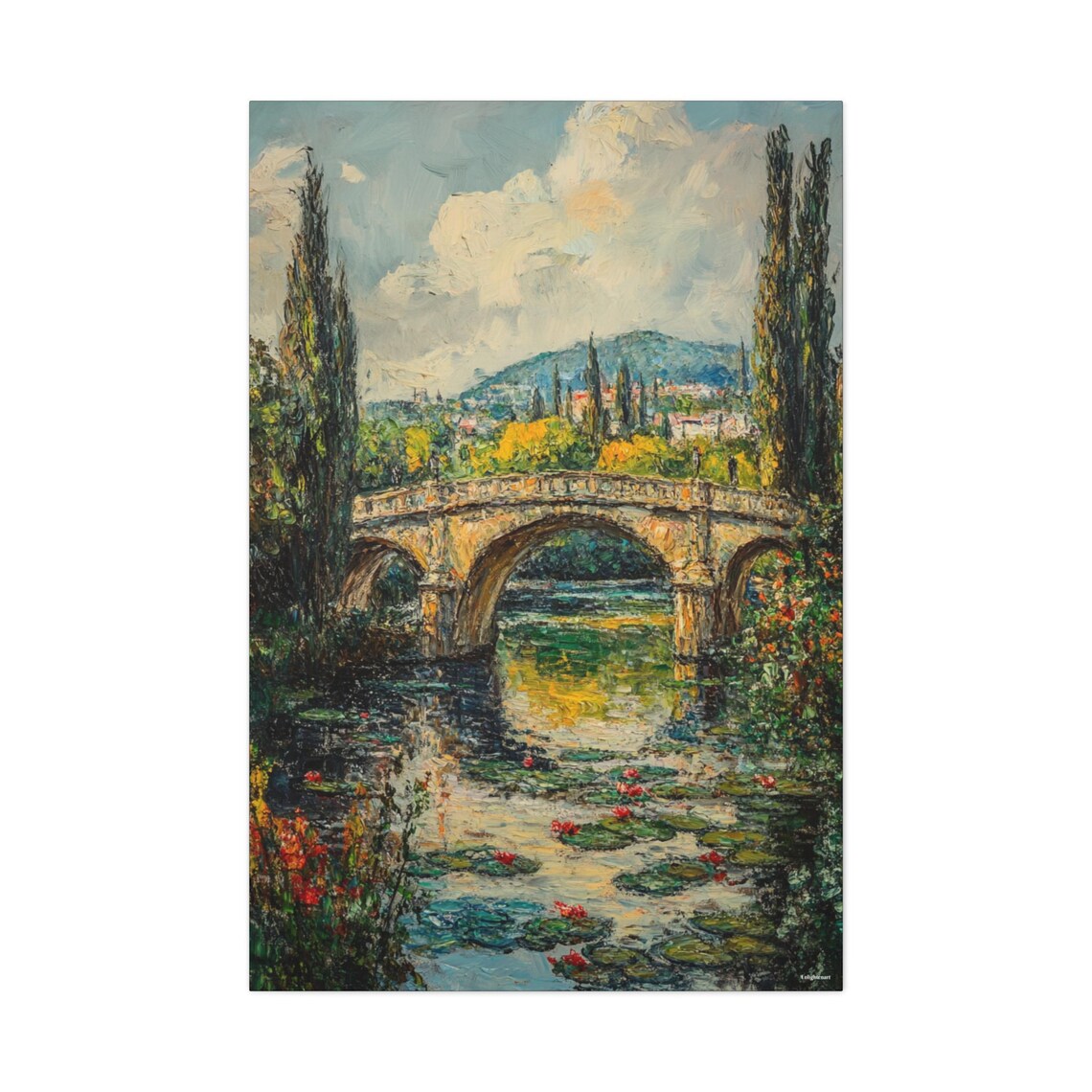 Stone Bridge Lily Pond Poplars Impressionist Garden Art Poster - Image 2