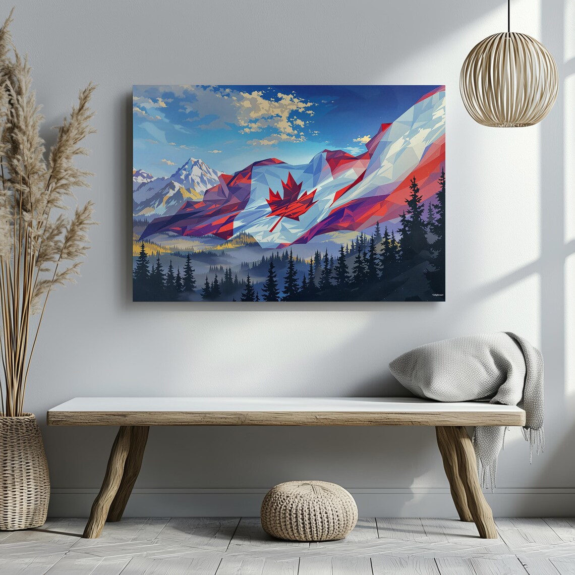 Canada Flag Geometric Rockies Maple Leaf Mountain Travel Poster - Image 3