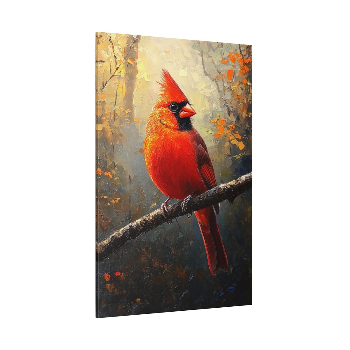 Northern Cardinal Red Bird Branch Oil Painting Wildlife Art Poster - Image 2