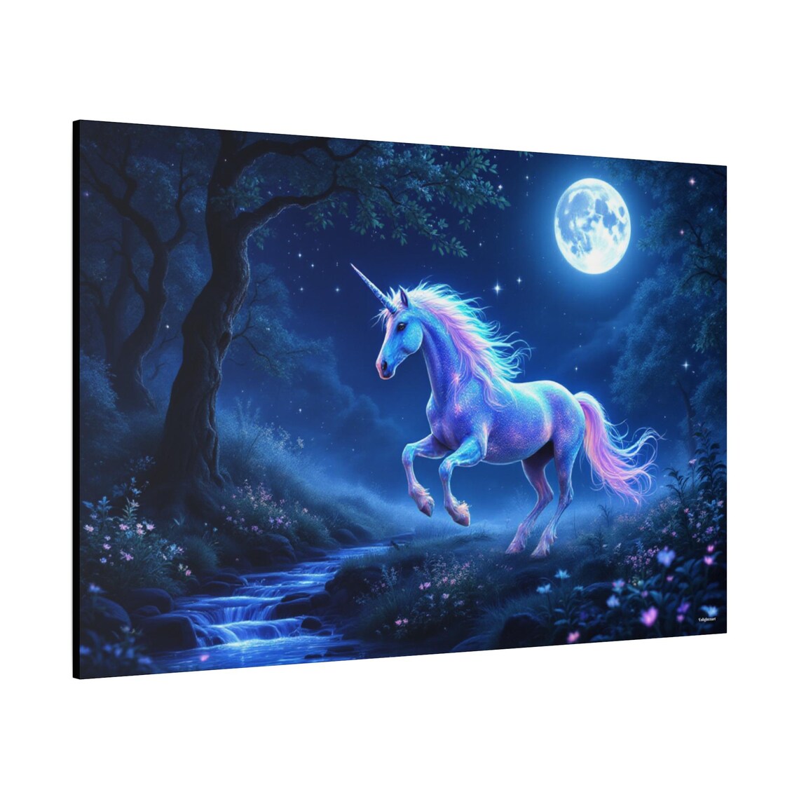 Glowing Unicorn Leaping Through A Moonlit Forest Under A Full Moon Poster - Image 2
