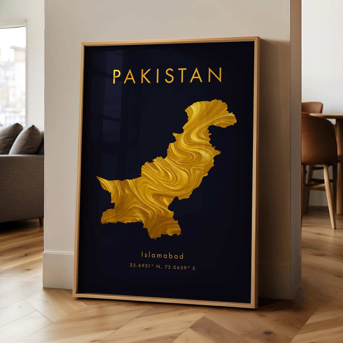Pakistan Map Printed Poster Gold Asia Wall Art Print Home Decor Geography Gift Wallpaper