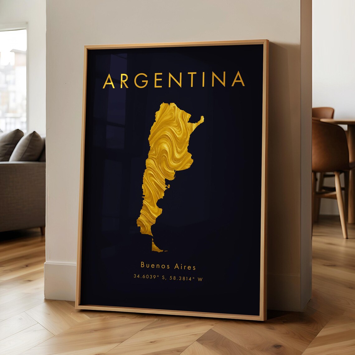 Argentina Map Printed Poster Gold South America Wall Art Print Home Decor Geography Gift Wallpaper