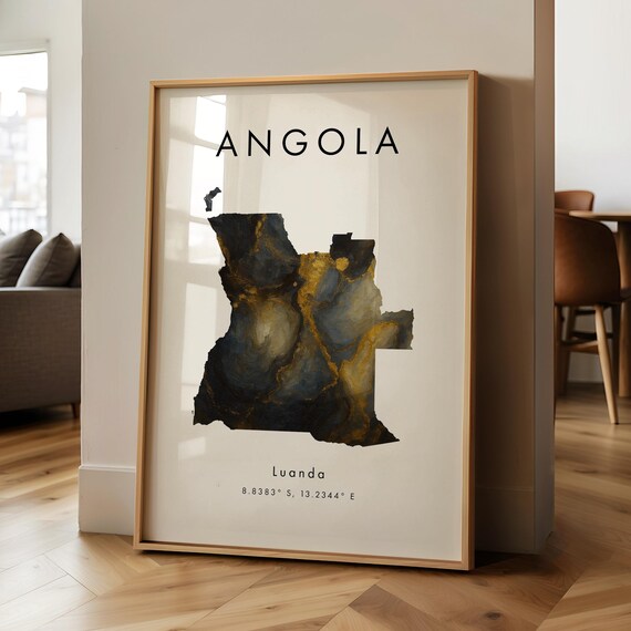 Angola Map Printed Poster Black And Gold Africa Wall Art Print Home Decor Geography Gift Wallpaper