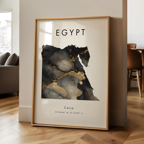 Egypt Map Printed Poster Black And Gold Africa Wall Art Print Home Decor Geography Gift Wallpaper