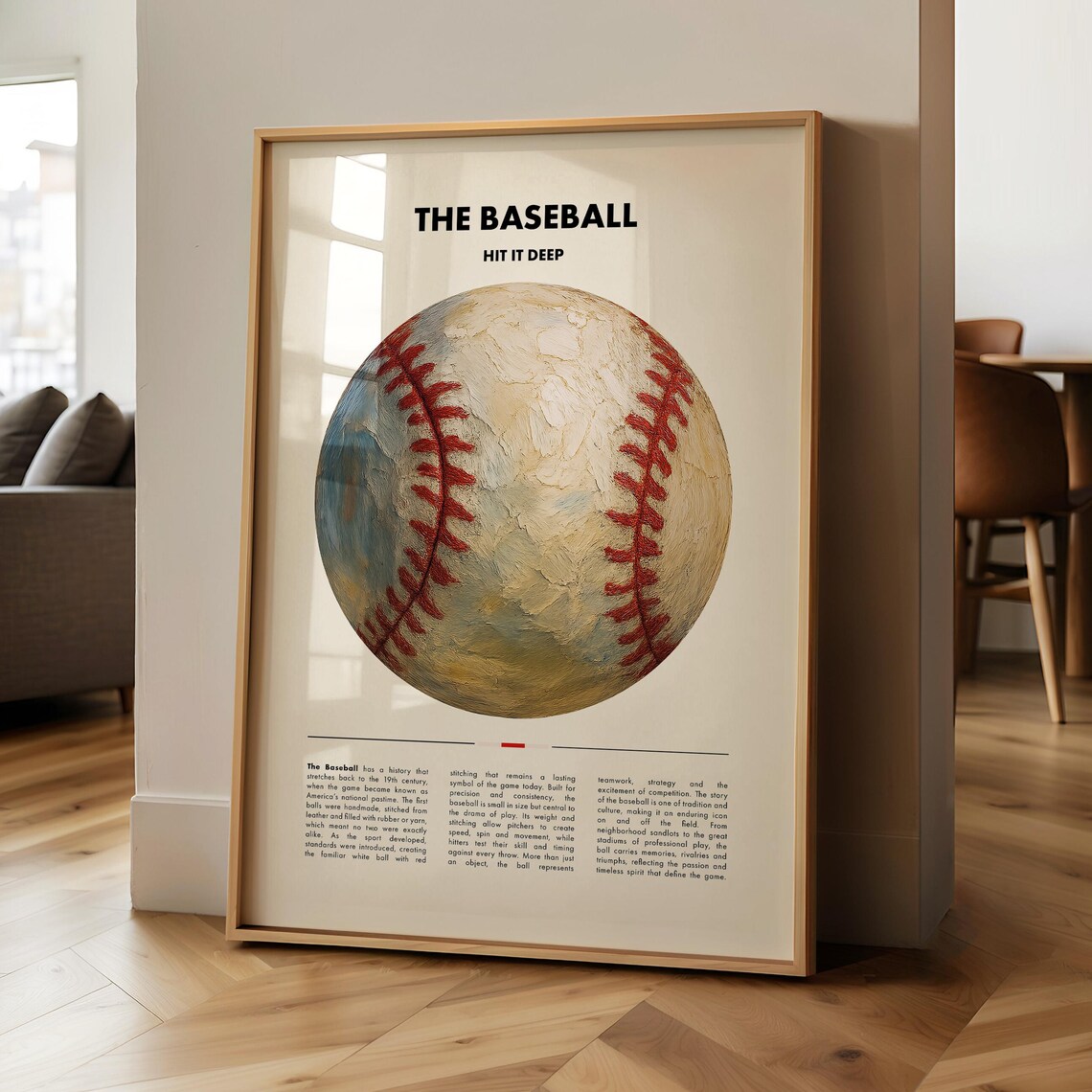 The Baseball Hit It Deep Vintage Ball Oil Painting Style Sports Poster
