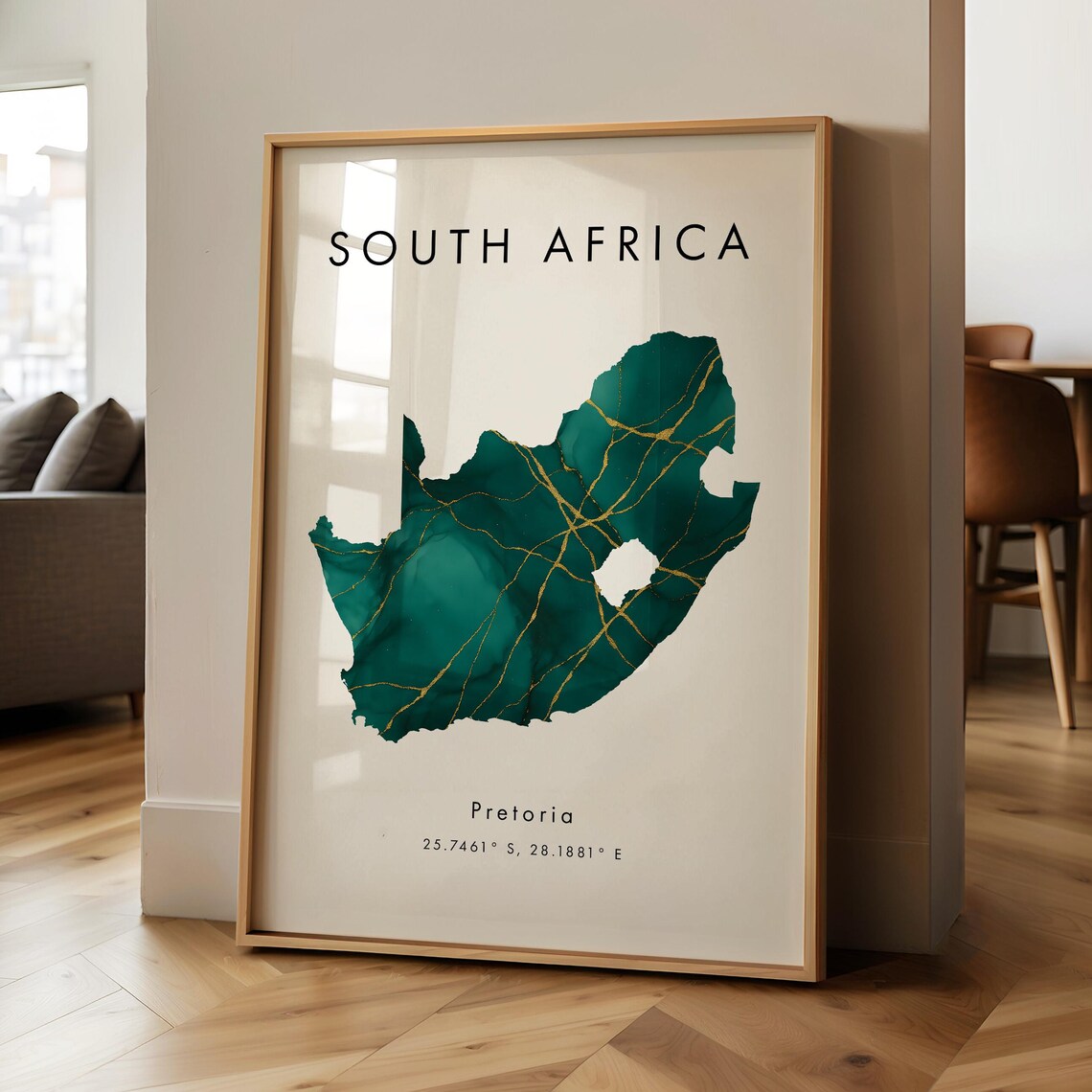 South Africa Map Poster Print, Green And Gold