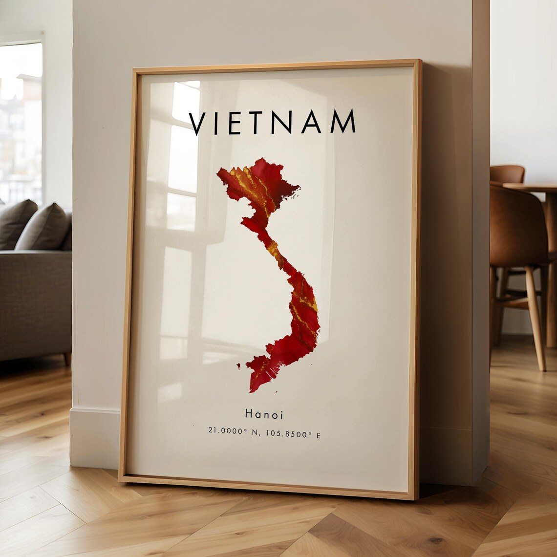 Vietnam Map, Red And Gold Asia Travel Poster