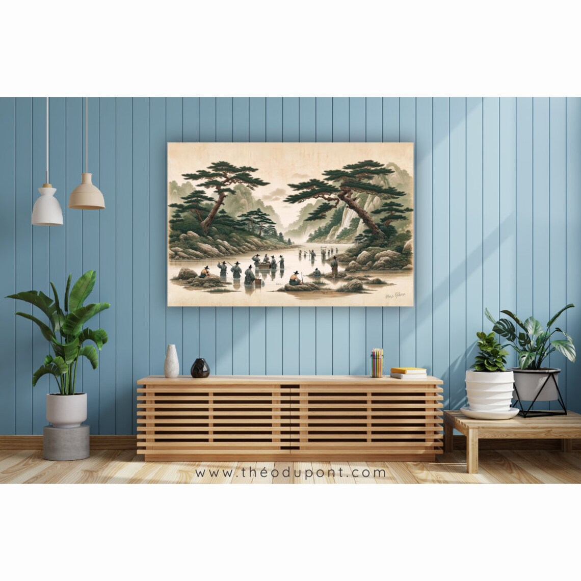 Korean Morning River Wash Waterfall Pines Dawn Meditative Art Poster - Image 2
