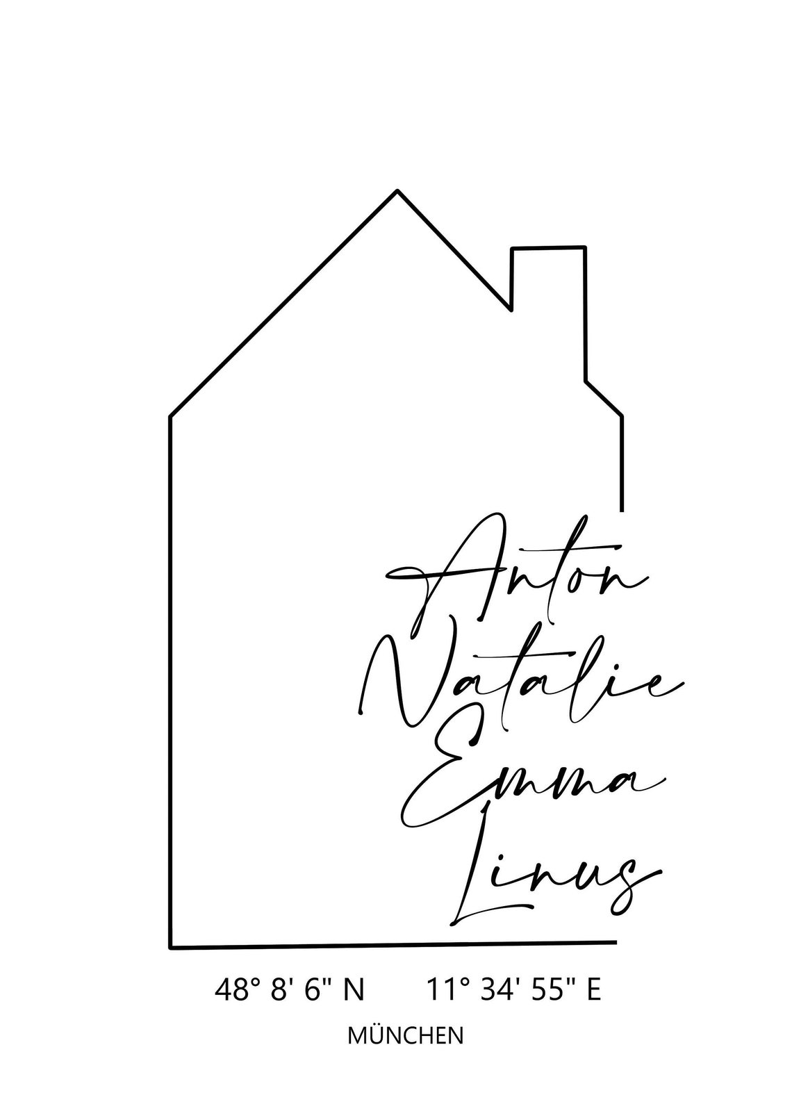 Personalized House Coordinates Family Names Minimalist Line Art Poster - Image 2