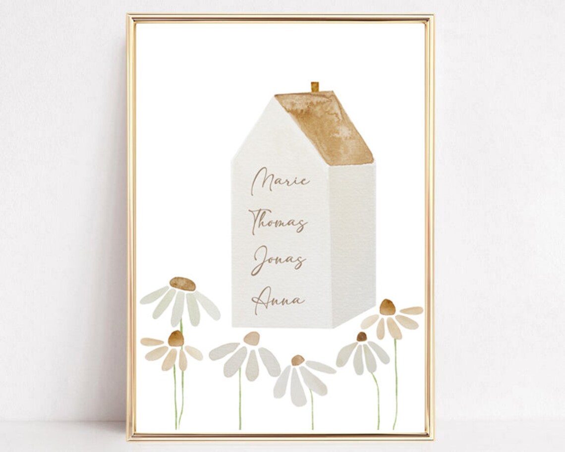 Personalized Family House Names Watercolor Daisies Home Art Poster