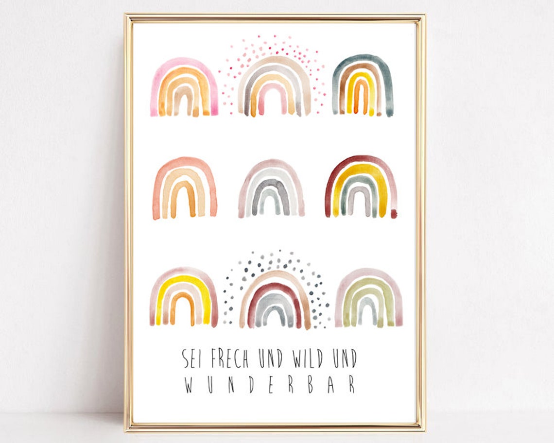 Sei Frech Und Wild Und Wunderbar Rainbow Watercolor Nursery Poster