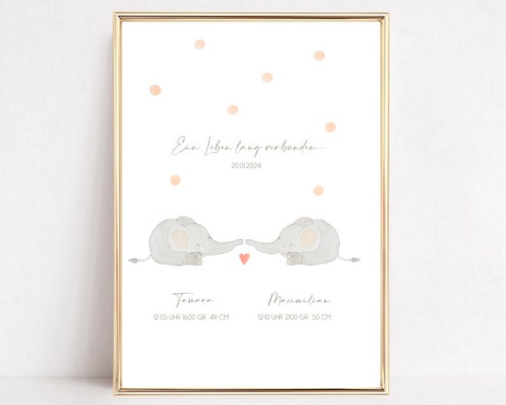 Birth Announcement Twins Poster Sibling Poster Birth Gift Twins Baptism Gift Birth Gift Personalized