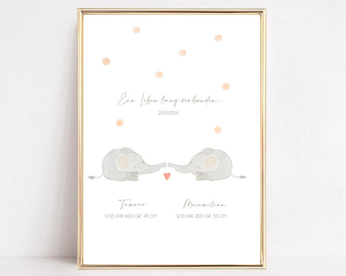Birth Announcement Twins Poster Sibling Poster Birth Gift Twins Baptism Gift Birth Gift Personalized