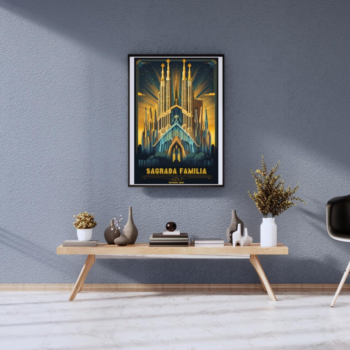 Vintage Sagrada Familia Barcelona Golden Night Glow Art Poster - Image 2