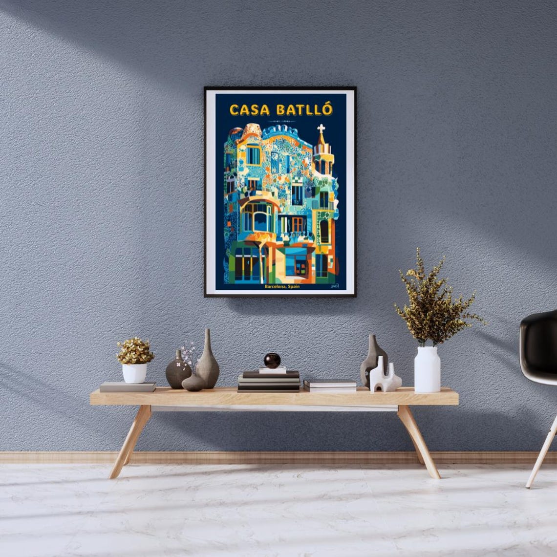 Vintage Casa Batllo Barcelona Gaudi Mosaic Facade Art Poster - Image 2
