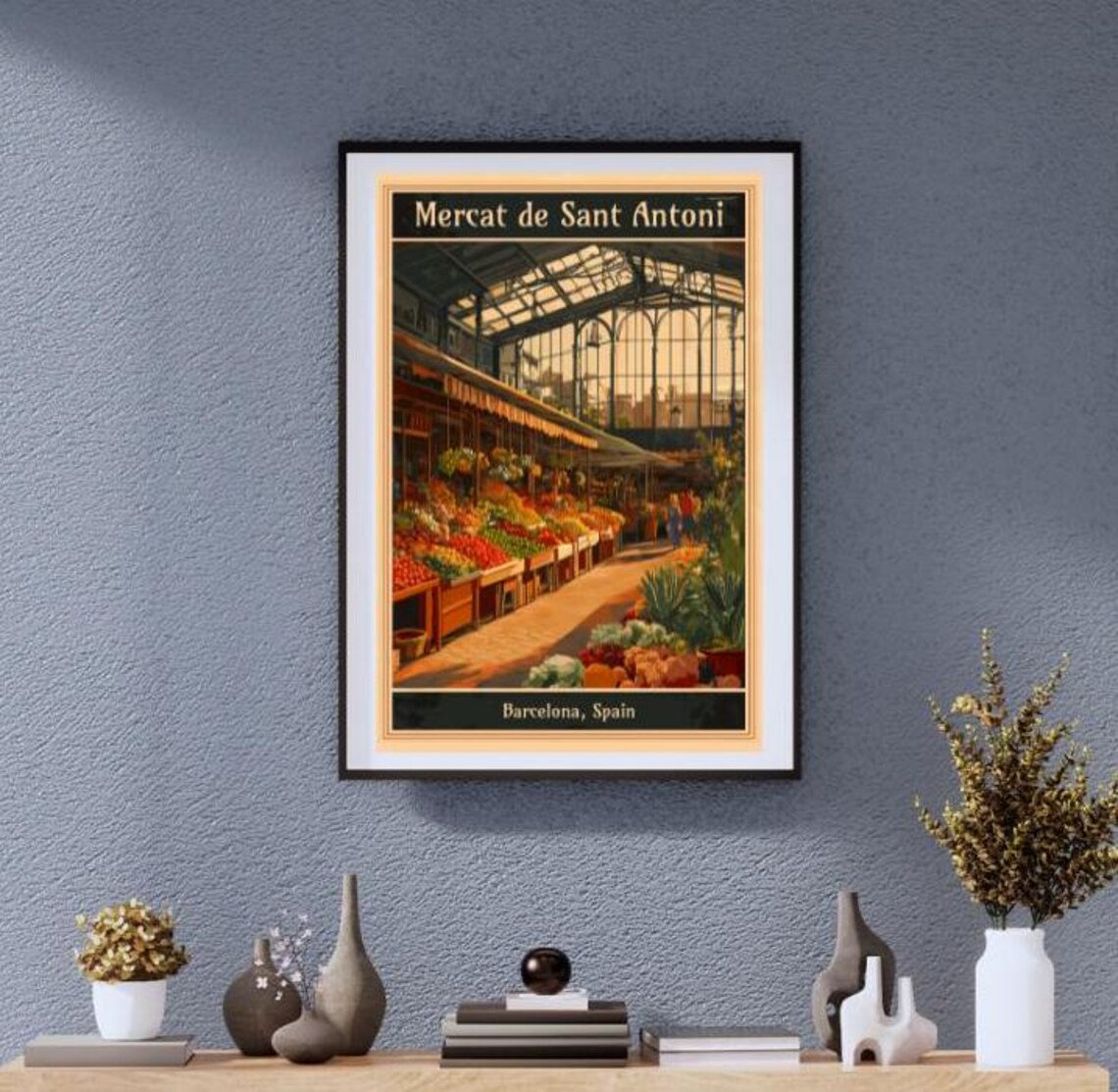 Vintage Mercat de Sant Antoni Barcelona Food Market Hall Poster