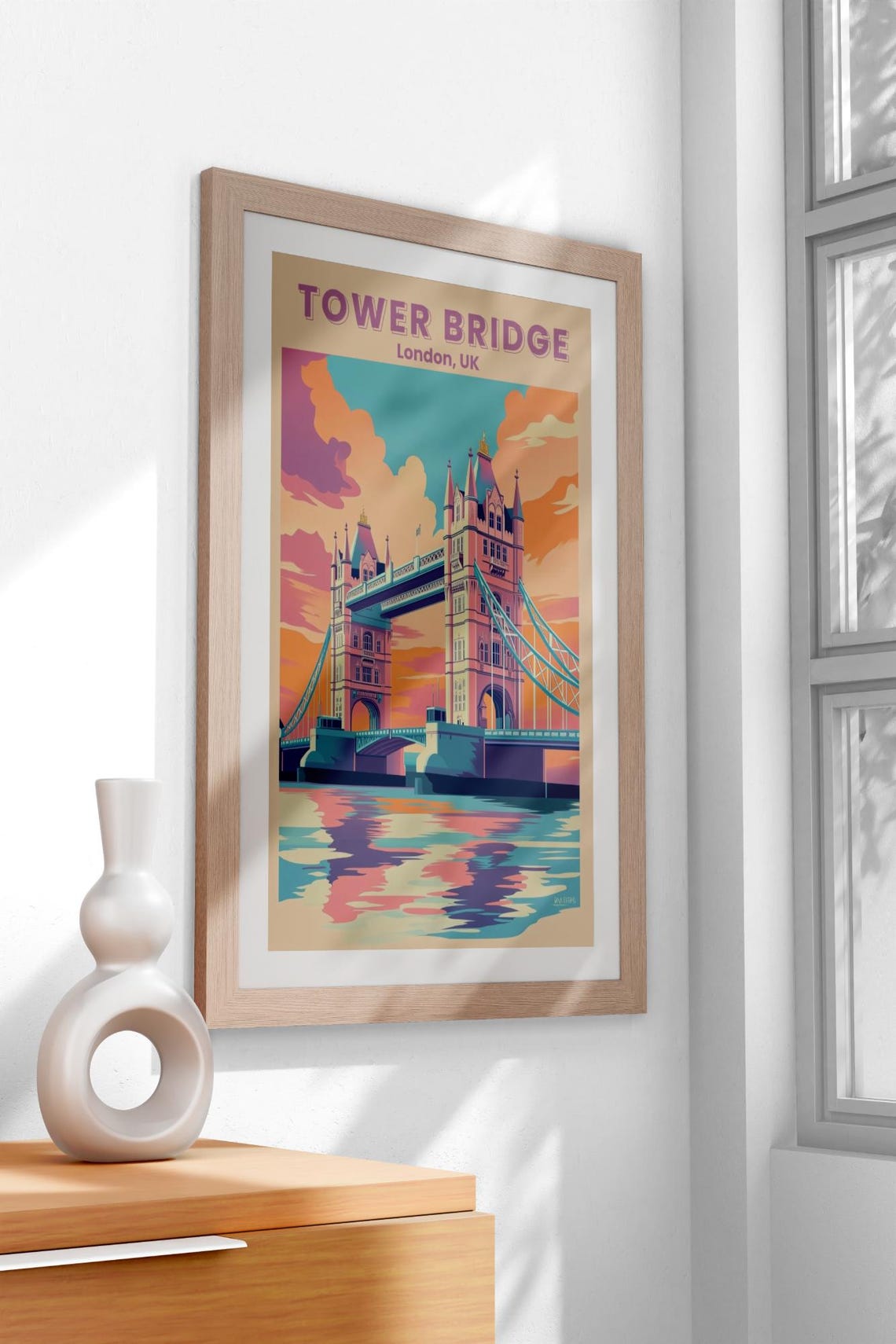 Vintage Tower Bridge London Pastel Sunset River Scene Poster - Image 3