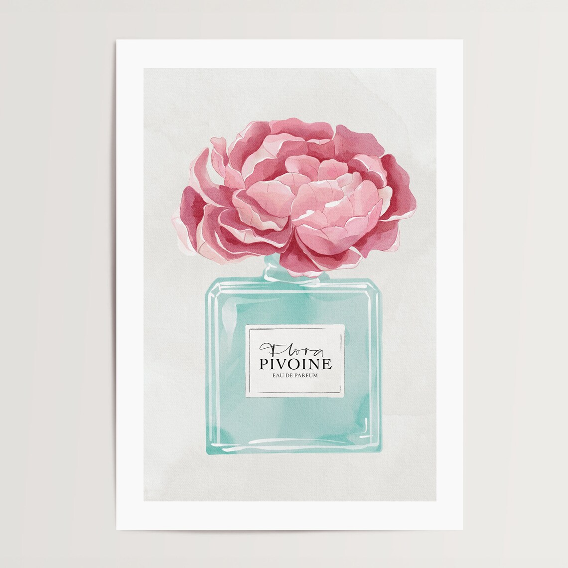 Flora Pivoine Peony Perfume Bottle Mint Watercolor Art Poster - Image 4
