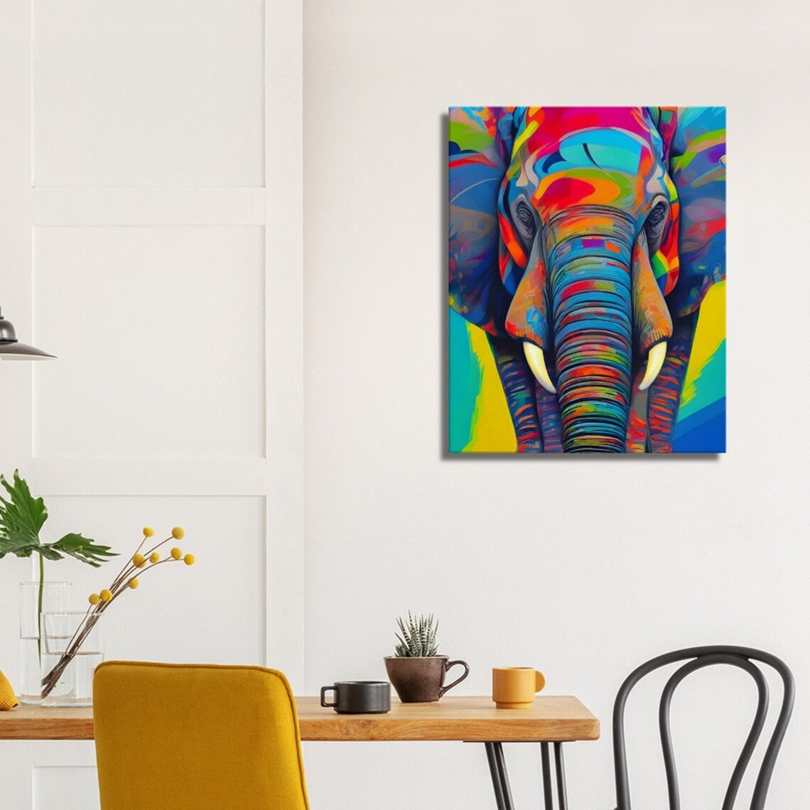 Neon Rainbow Elephant With Tusks Bold Colorful Animal Art Poster - Image 3