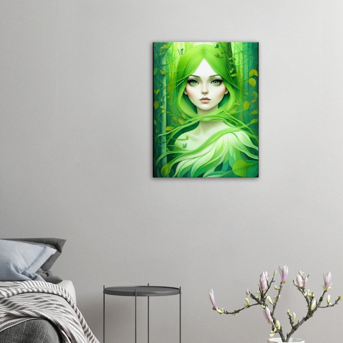 Green Forest Goddess Butterflies Enchanted Fantasy Art Poster - Image 3