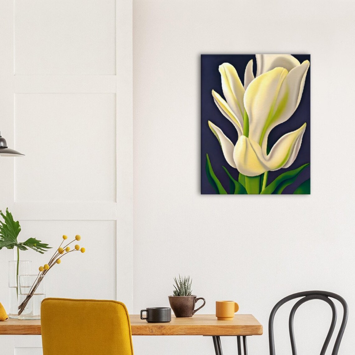 Cream Tulips Dark Background Vintage Botanical Flower Art Poster - Image 3