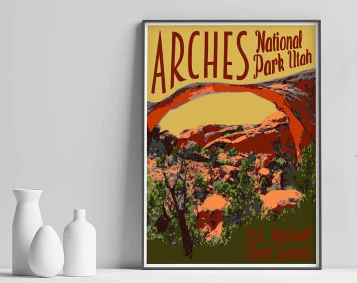 Arches National Park Vintage Travel Poster, Landscape Arch