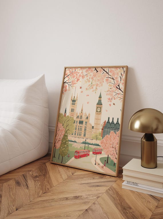 Big Ben London Art Print Westminster Abbey Pastel Springtime Illustration