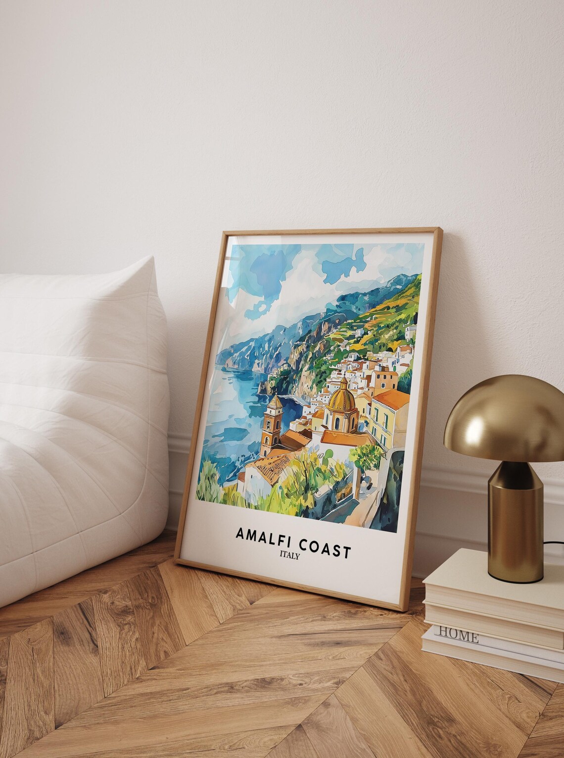 Amalfi Coast Italy Watercolor Seaside Village Churches Art Poster