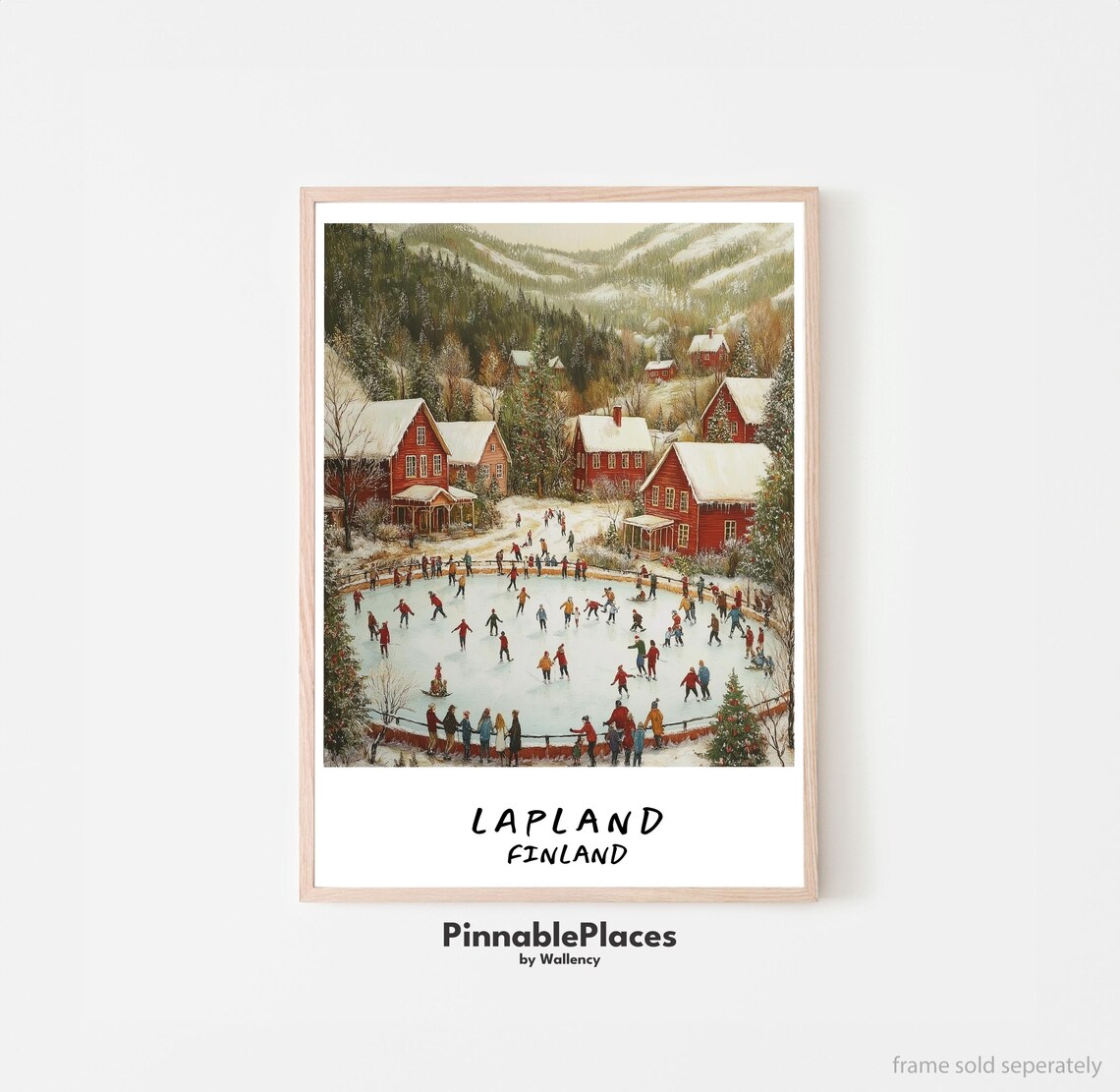 Lapland Finland Snowy Village Ice Skating Pond Winter Holiday Poster