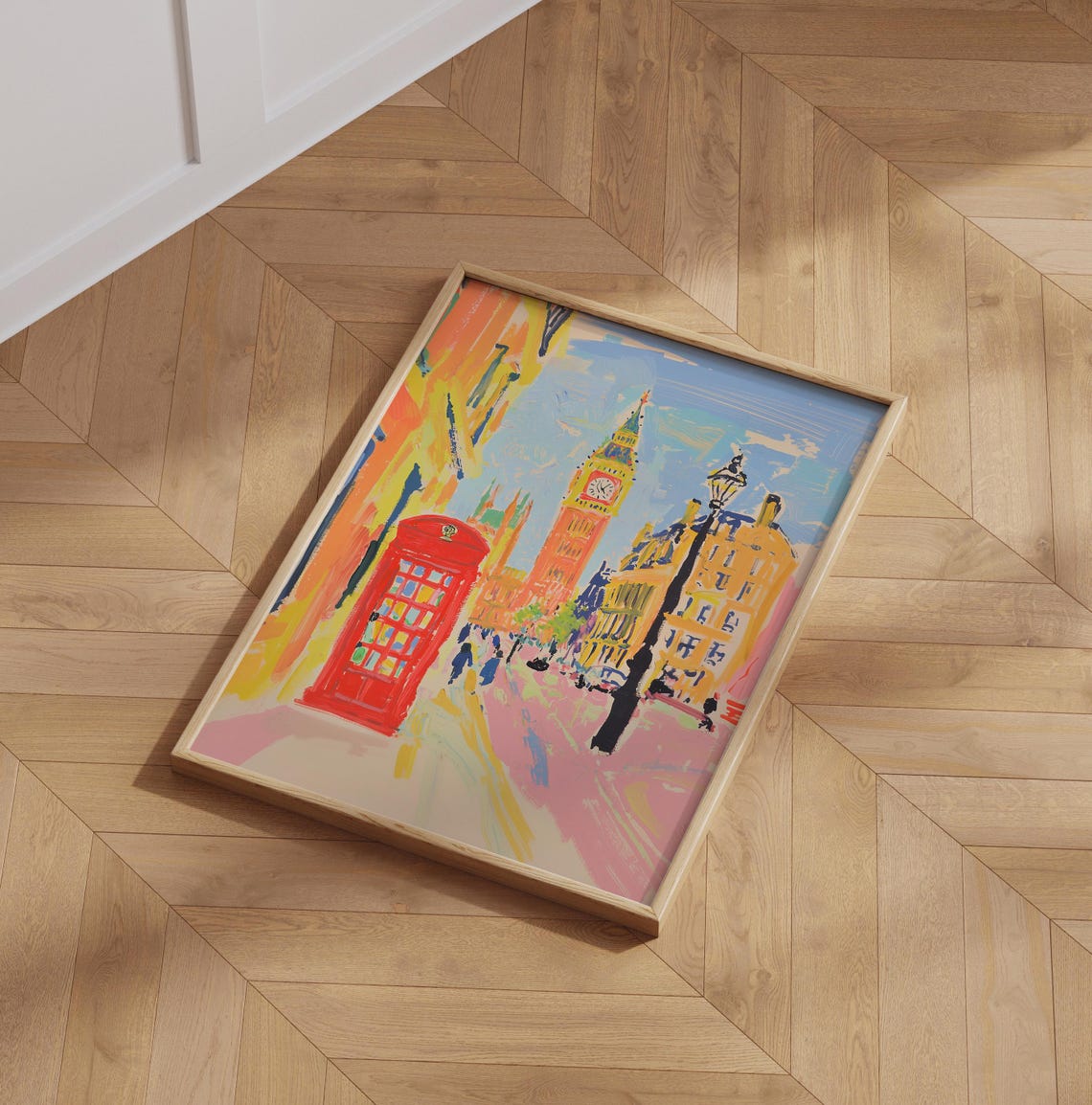 Matisse Style London Big Ben Red Phone Booth Colorful Art Deco Poster