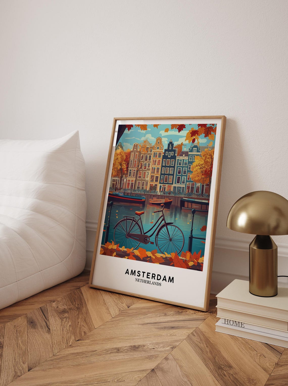 Amsterdam Netherlands Autumn Canal Bicycle Fall Travel Poster