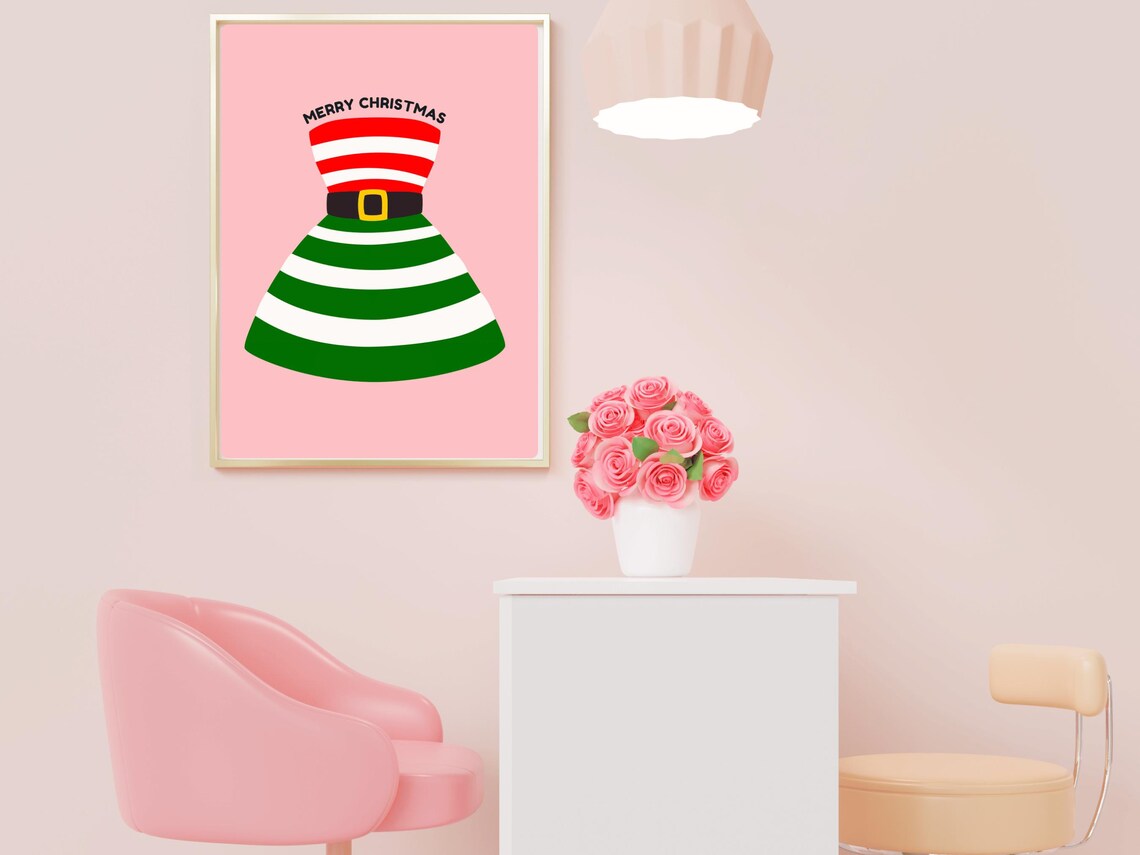 Merry Christmas Santa Dress Striped Holiday Retro Fashion Poster