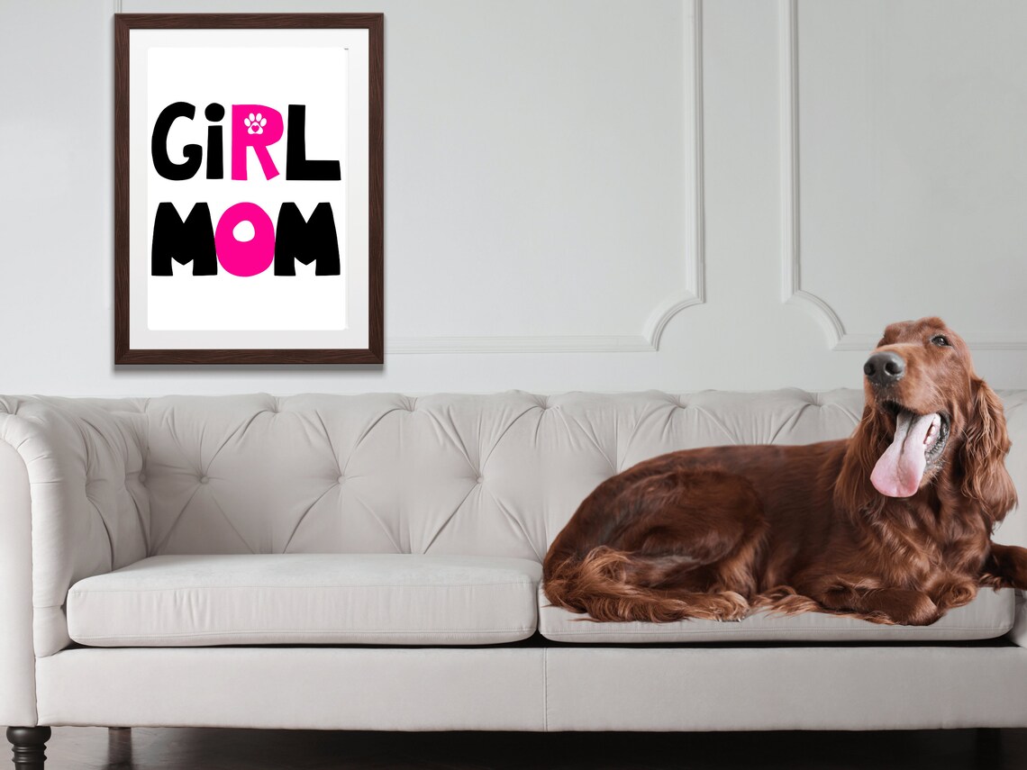 Girl Mom Bold Pink Black Paw Typography Quote Dog Mom Wall Poster - Image 3