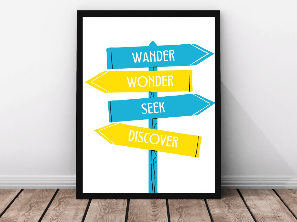 Wander Wonder Seek Discover Travel Signpost Adventure Art Poster - Image 3
