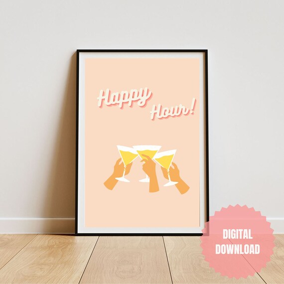 Happy Hour Print Wall Art Cheers Fun For Home Office Or Restaurant