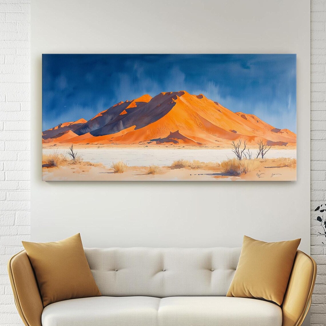 Sossusvlei Red Sand Dunes White Salt Pan Desert Watercolor Print