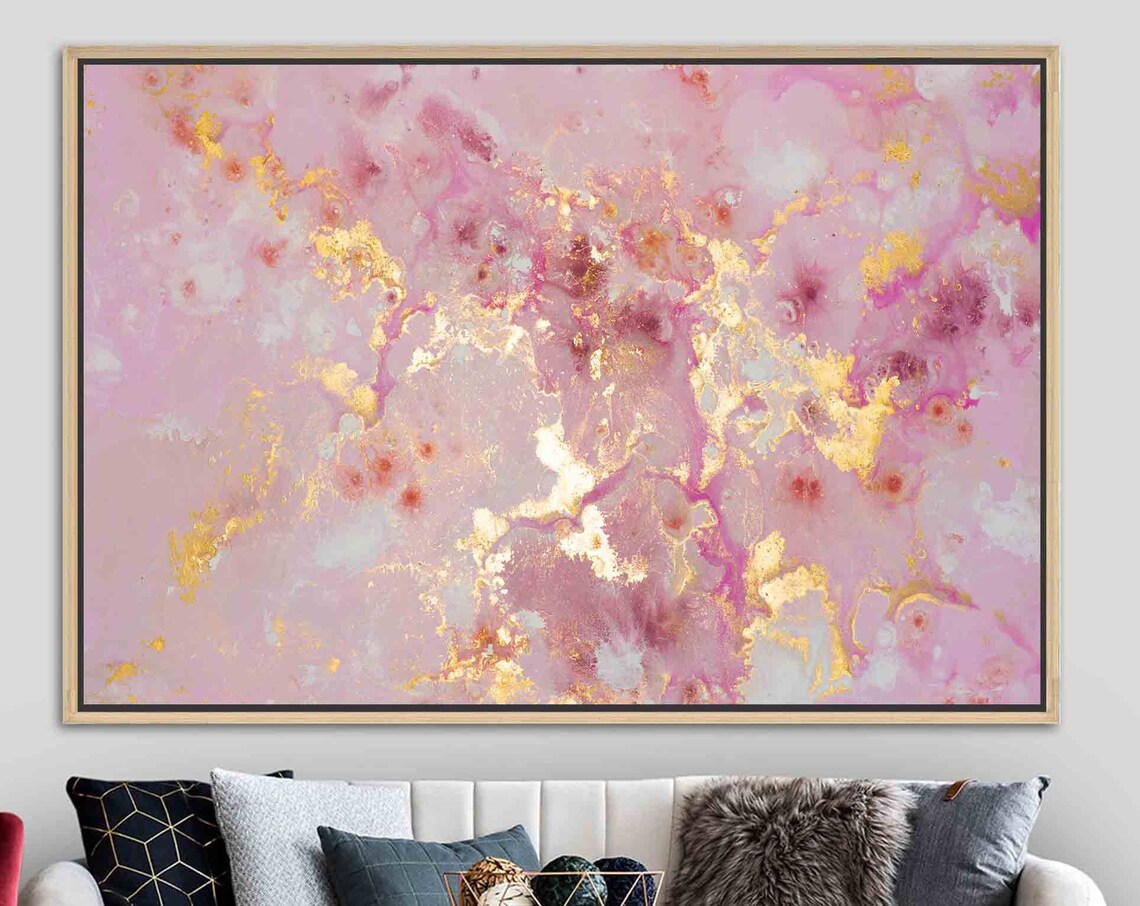 Gold Marble Art Print, Modern Pink Abstract