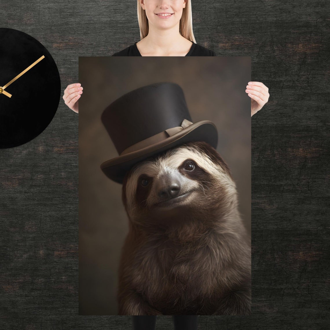 Tophat Sloth Cute Animal Poster Fancy Portrait Unique Art