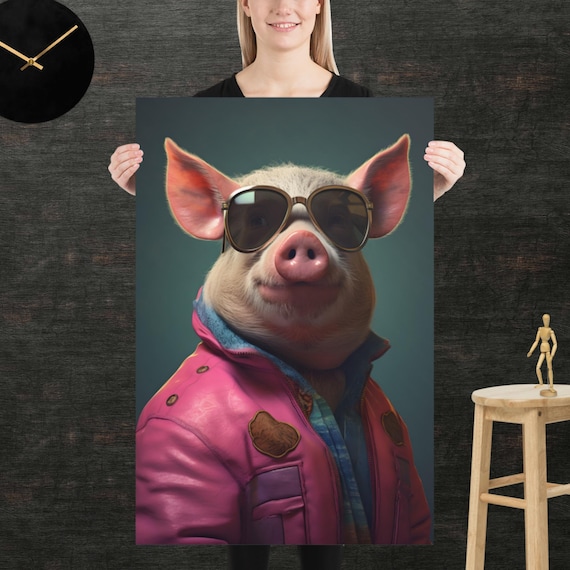 Pig 80s Style Retro Poster Eighties Wall Art Living Room Funny Decor