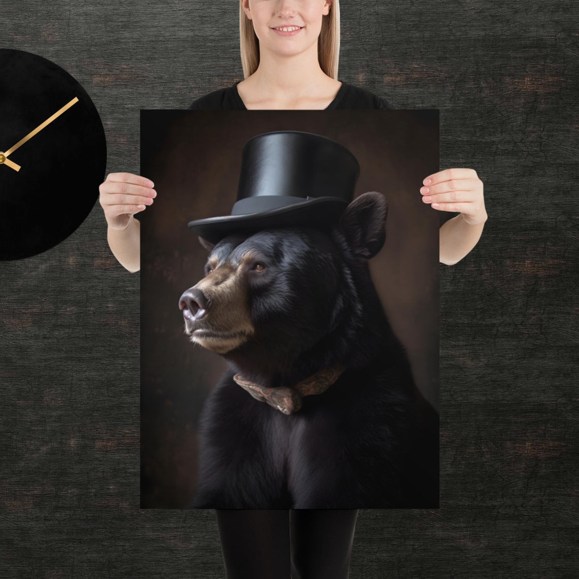 Tophat Black Bear Cute Animal Poster Fancy Portrait Unique Art