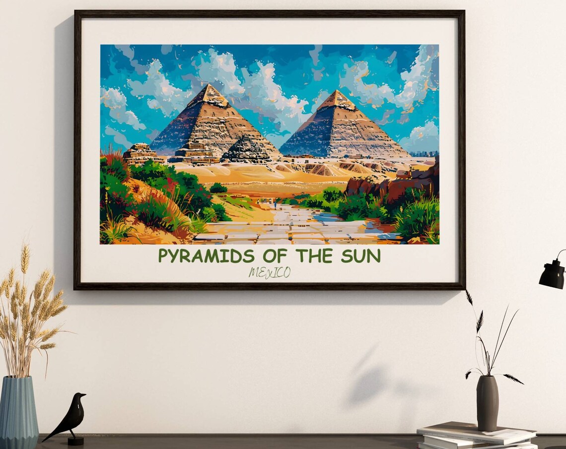 Pyramids Of The Sun Mexico Desert Caravan Path Vintage Travel Poster