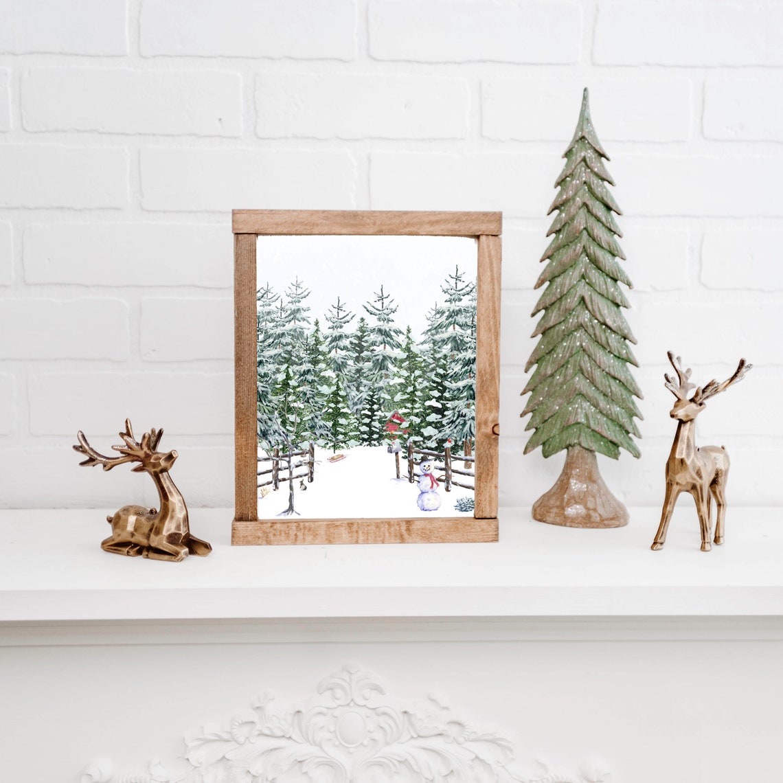 Snowy Pine Forest Path Watercolor Winter Wonderland Art Poster - Image 4