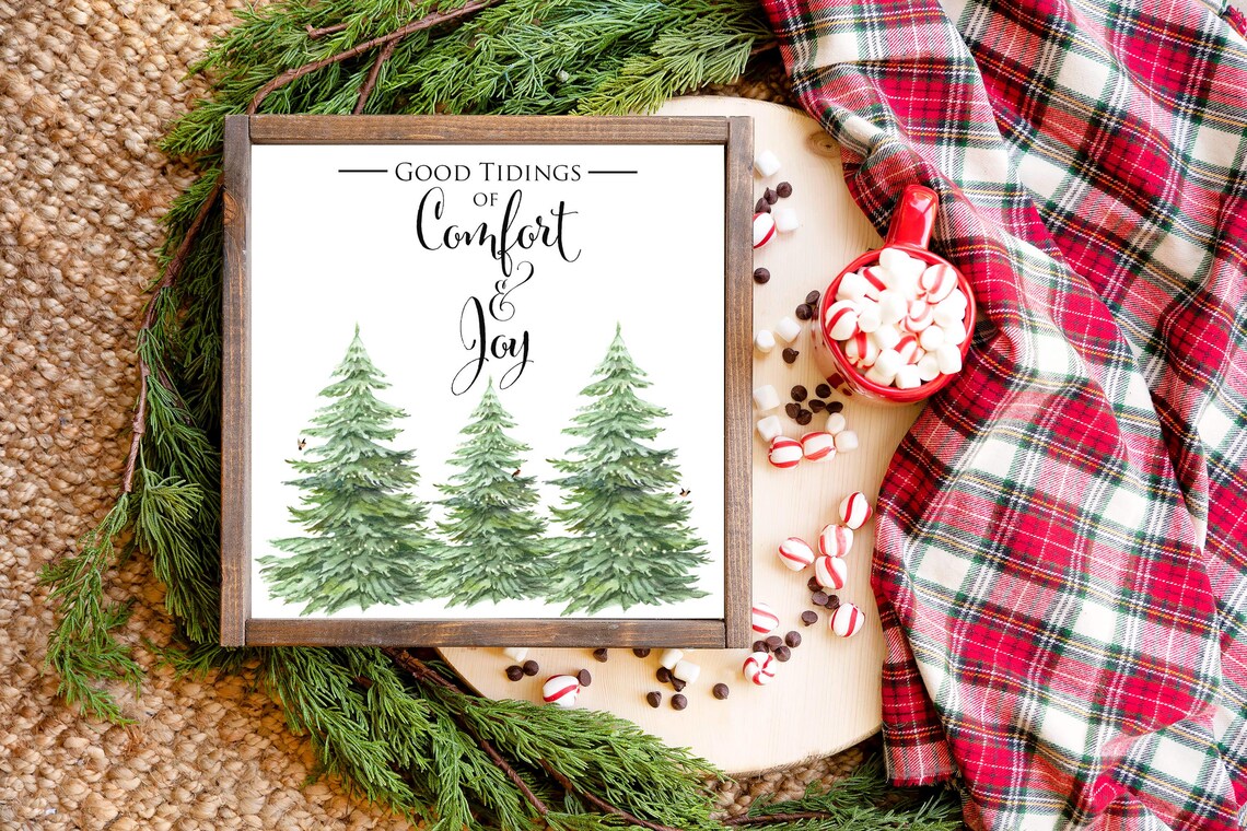 Good Tidings of Comfort and Joy Pine Trees Square Holiday Wall Art