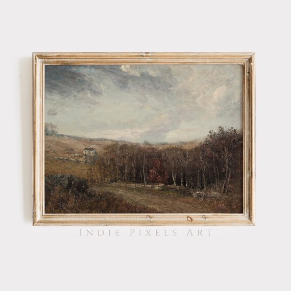 Moody Autumn Woodland Cottage Rustic Fall Landscape Vintage Poster