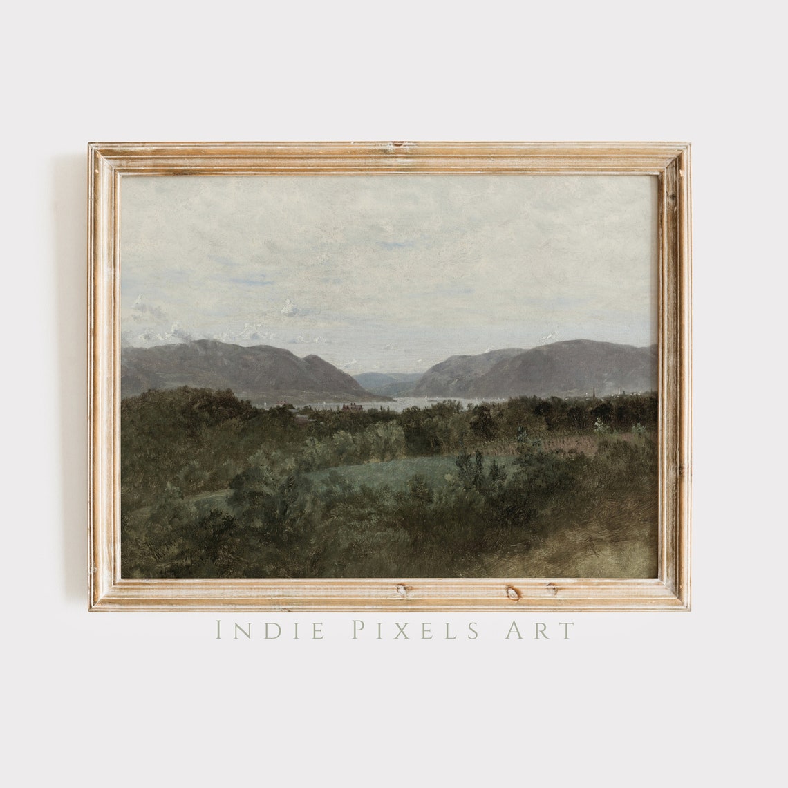 Muted River Valley Between Mountains Vintage Landscape Painting Print