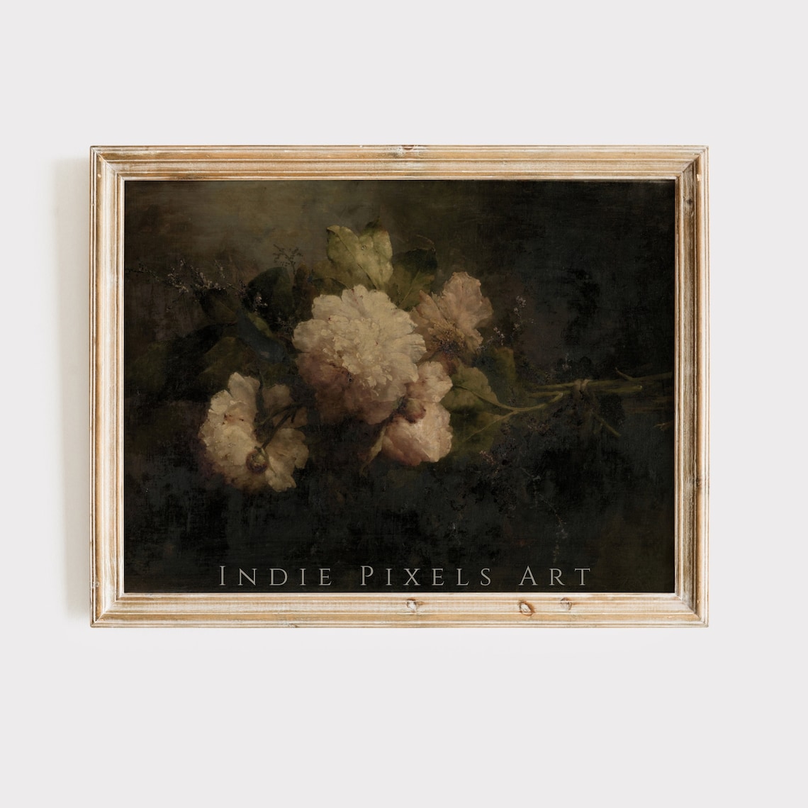 White Peonies Moody Dark Floral Vintage Oil Painting Art Poster
